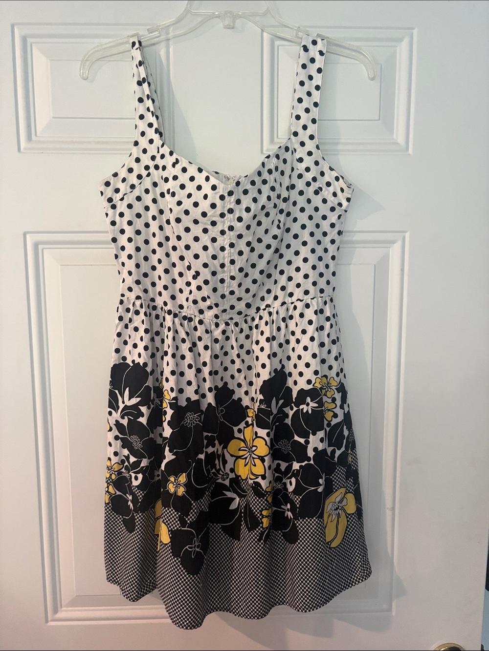 BeBop White Polka Dot Sundress with Black & Yellow Floral Border